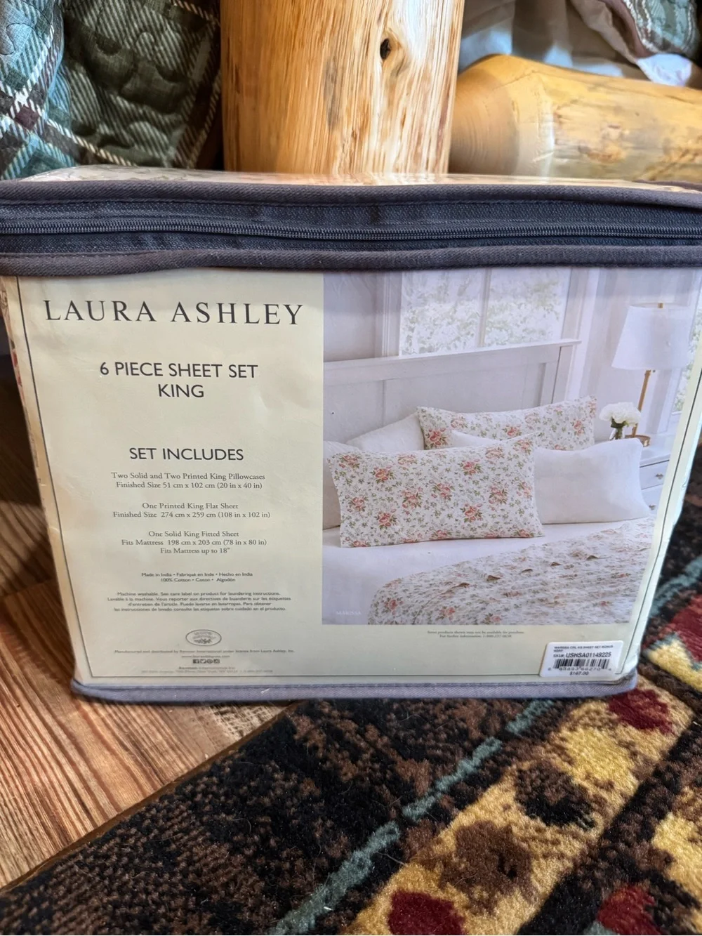 Laura Ashley Pink Floral and Cream King Sheet Set - 6 Piece